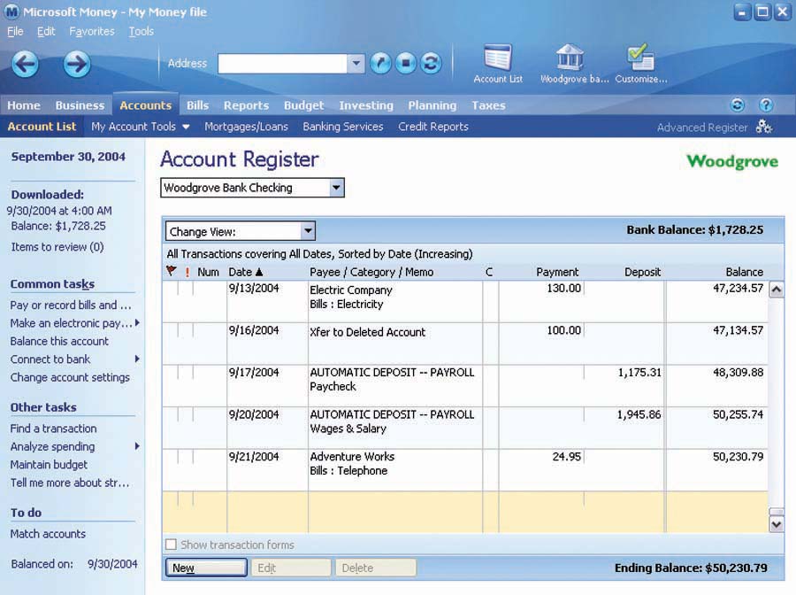 Money 2005 Advanced Register
