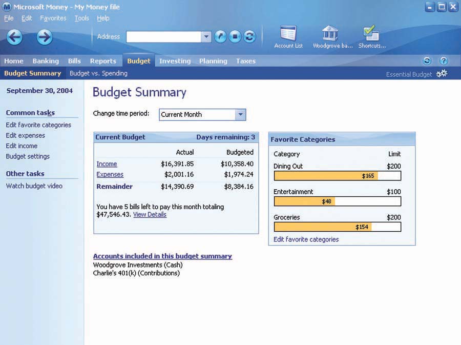 Money 2005 Essential Budget