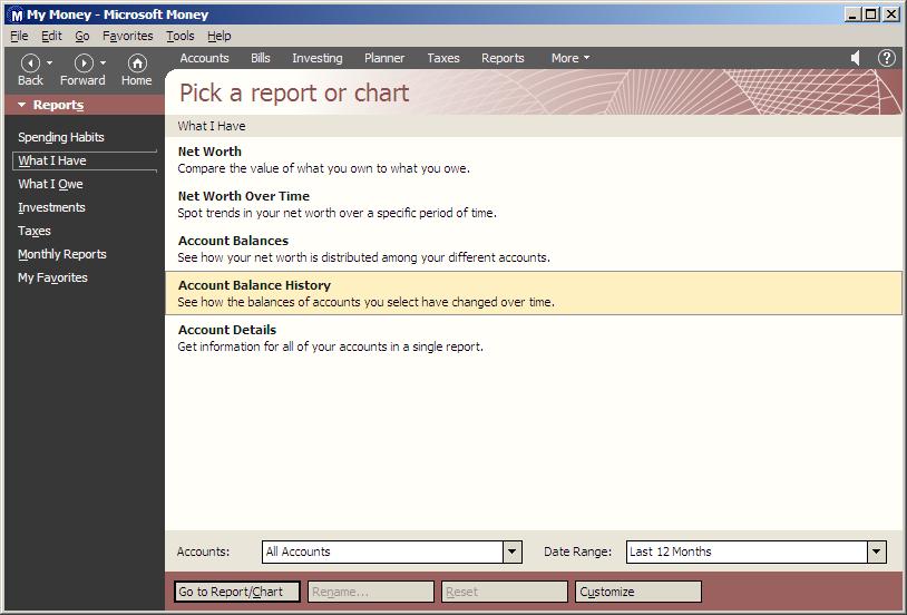 Microsoft Money 2000 Reports