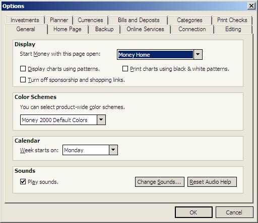 Microsoft Money 2000 Program Settings