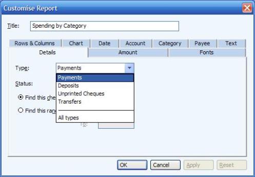 report showing both payments and deposits types in the details type field