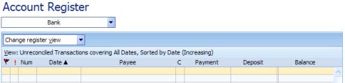 Account Register Column Names in Microsoft Money