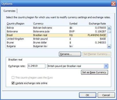 Showing the PLANNING BASE currency in Microsoft Money