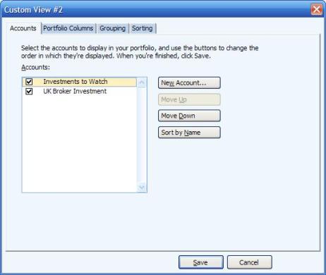 Choosing the accounts in the view