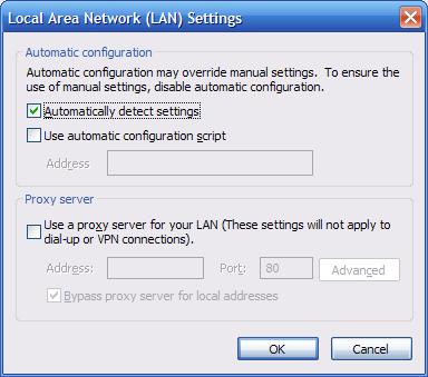 Automatically detect settings option in Internet Explorer 7 for autoupdate crash